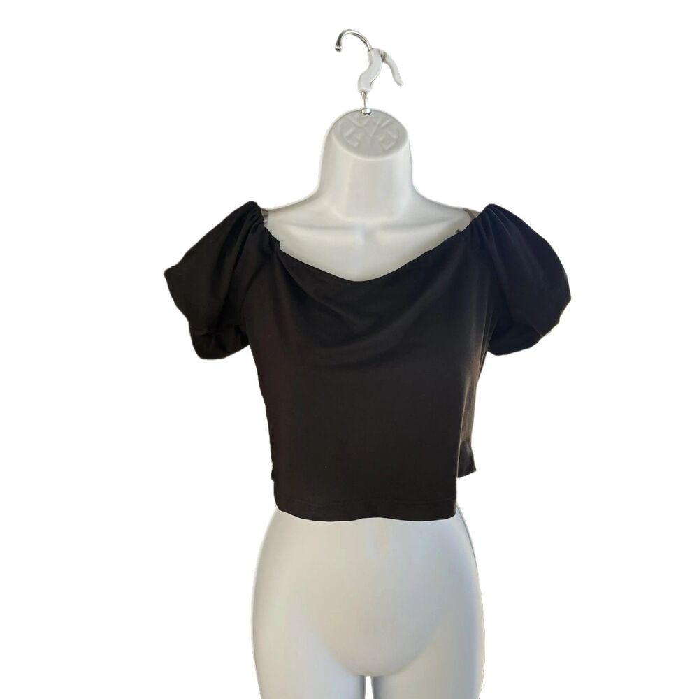 Say What? Black Off-Shoulder Puff Sleeve Crop Top